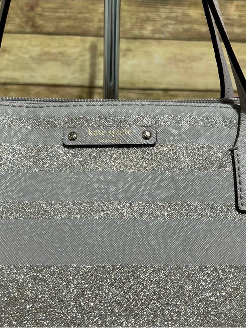 kate spade Haven lane Hani Silver/grey Stripe Tote w/ matching makeup pouch NWT - Picture 7 of 8